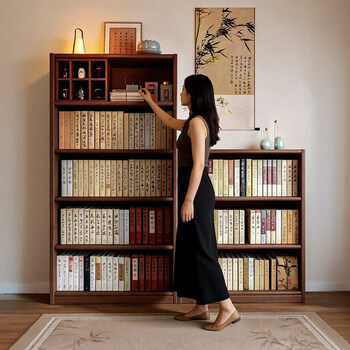 Zhongtao solid wood bookcase bookshelf vertical floor-standing integrated wall corner living room storage rack grid storage display storage cabinet all solid wood pine 5 layers - walnut color 60*30*184cm