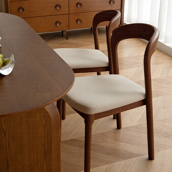 Nexel mid-century style solid wood dining chairs, household backrest chairs, dining tables and chairs, high-end restaurant stools, soft-covered desks and chairs, recommended by the store manager, walnut color + off-white seat surface