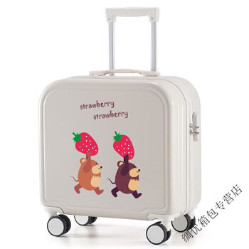Ye yu suitcase girl inch cartoon small boarding trolley case primary school students can mount password suitcase men's grain white strawberry bear 18 inch boarding + with cup holder