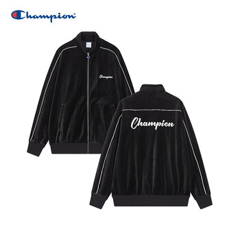 Champion champion velvet jacket men's 2026 spring new casual style stand collar cardigan jacket retro style women black m