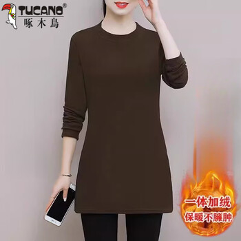 Woodpecker (tucano) german velvet outer wear fashionable plus velvet thickened mid-length winter new style german velvet inner wear t-shirt skirt for women korean version brown solid color 4xl recommended 160-175 pounds