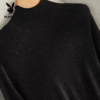 Playboy (playboy) giant slim knitted bottoming shirt for women autumn and winter new fine glitter winter bottoming shirt half turtleneck slimming warm top for women starry sky black m 115-130 catties