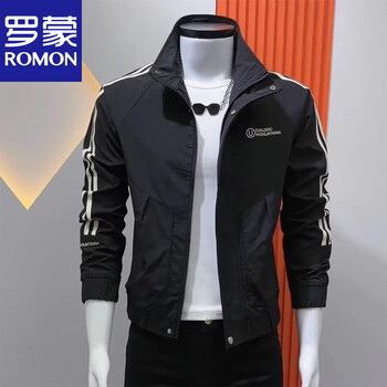 Romon spring and autumn new men's jacket korean version slim fit casual fashion handsome stand-up collar thin versatile top trendy brand jacket black (289) m (80-95 pounds)