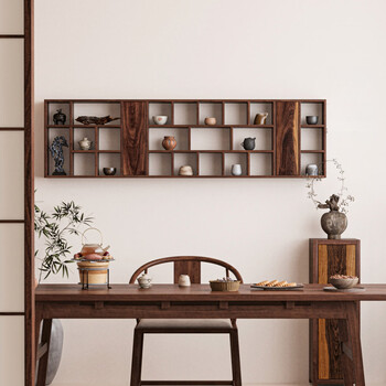 Wabi-sabi style bogu rack teapot teacup tea set display rack duobaoge storage rack storage wall-mounted solid wood shelf horizontal hanging constant straight rack 180x50x15cm