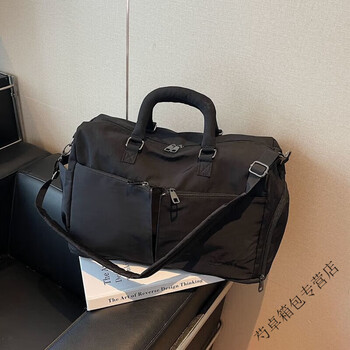 Ye yu expanded large-capacity travel bag fashionable portable short-distance business trip boarding travel luggage storage bag sports fitness bag black expanded version + set of trolleys + independent shoe positions + dry and wet separation bags