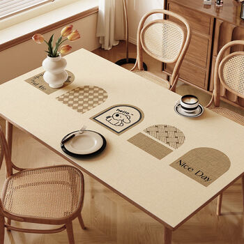 Fantasy style dining table mat, no-wash rectangular tablecloth, coffee table protective mat, sweet puppy 80cmx160cm, scratch-resistant and wear-resistant