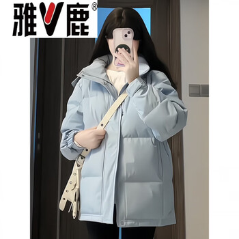 Yalu couple's short hooded down jacket women's thickened 2026 new korean style loose versatile white duck down jacket light blue s