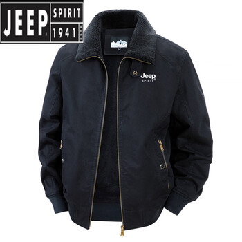 Jeep spirit high-end jeep cotton jacket men's pure cotton work jacket 2026 autumn and winter new style velvet thickened middle-aged cotton jacket outer black and blue warm velvet xl (recommended 135-150 catties)
