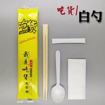 Traditional and simplified four-piece takeaway package set, fast food twin chopsticks, restaurant four-in-one, foodie white spoon four-piece set, 800 sets