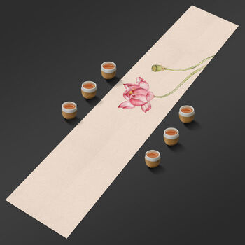 Pickup cat new chinese table flag rectangular tea towel coffee table tablecloth dry tea table fabric cotton and linen waterproof lotus tea seat coaster xiahe waterproof table flag 22032cm applicable table length 1.6-2.2 meters