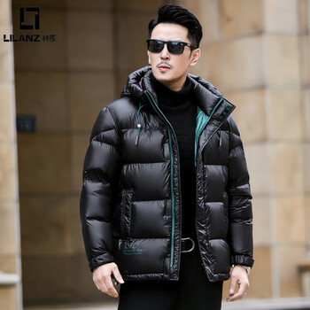 Lilanz men's white duck down jacket shiny 2025 winter new fashion trend men's thickened warm hooded jacket black gold m