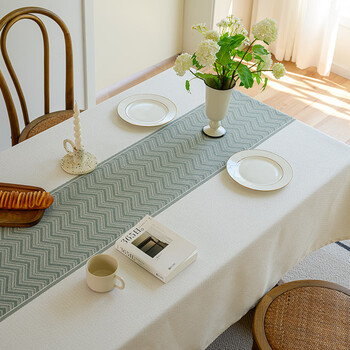 Caizhi dining table tablecloth light luxury high-end cotton and linen fabric artistic coffee table cloth simple modern cloth rectangular tablecloth beige small ripple 140*260cm