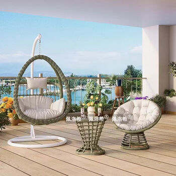 Fantasy outdoor hanging basket rattan chair indoor balcony home swing rocking chair double outdoor courtyard cradle hanging chair lazy hammock avocado green single cloud nest hanging chair coffee table swivel chair customized model