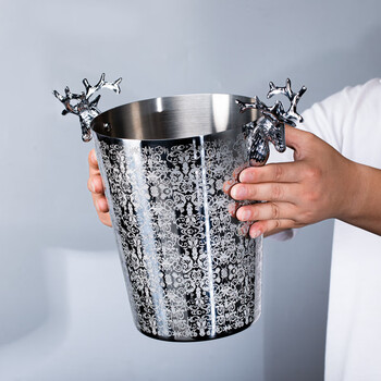 Meod european luxury champagne bucket, light luxury ice bucket, hand-engraved textured ice wine container, household red wine cooler, bungalow, volume version, hand-engraved antler champagne bucket, volume versi1
