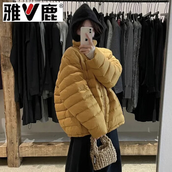 Yalu lightweight down jacket women's short 2026 winter women's fashion baseball style warm white duck down pork ribs casual top ginger yellow