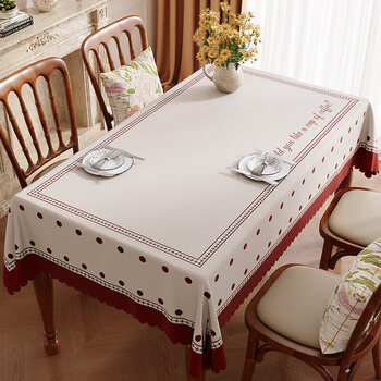 Yusenyi tablecloth waterproof and oil-proof no-wash 2025 new style western american rectangular tablecloth no-wash waterproof and oil-proof tablecloth red velvet polka dot 80*120cm lace, straight edge sent randomly
