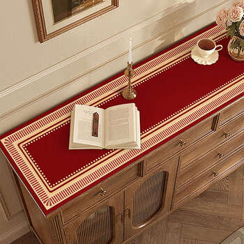 Yusenyi sideboard table mat tablecloth waterproof and oil-proof high-end tv countertop protective pad shoe cabinet entrance cover bright red dot grid leather cuttable square cabinet cloth 40x120cm desk recommended size