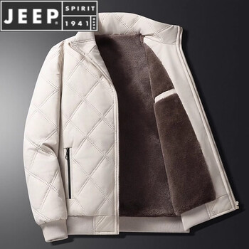 Jeep spirit winter velvet thickened cotton coat men's 2025 new stand-up collar windproof jacket cotton coat winter middle-aged dad wear khaki l weight 15-130 pounds
