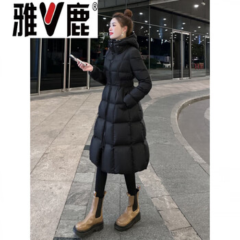 Yalu 2026 winter new korean style skirt type 90 white duck down down jacket mid-length over-the-knee jacket waist slimming black s