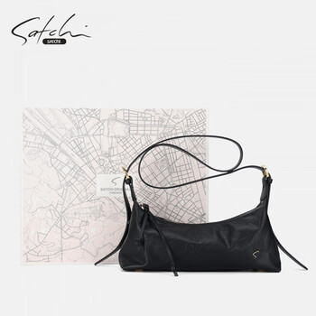 Satchi first layer cowhide pillow bag 2026 new style genuine leather niche single shoulder crossbody bag for women black
