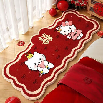 Fantasy lines puppy wedding bedside imitation cashmere carpet red festive decoration mickey bedroom bay window living room carpet mat 50x160cm crystal velvet easy care today is mickey's big day