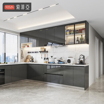 Sofia kitchen cabinets custom quartz stone countertop stove cupboard integrated cabinet storage cabinet high-gloss uv plate sideboard 7m package (3m base cabinet + 2m countertop + 1m wall cabinet)