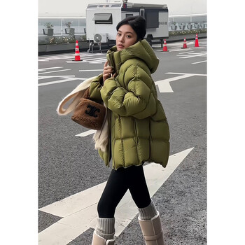 Garnuo cloud puff green short down jacket women winter 2025 new small 90 white duck down hooded bread jacket green s 80-120 jin