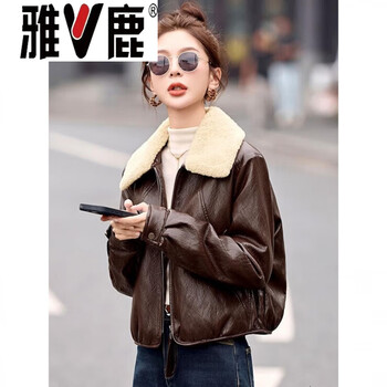 Yalu pu leather no-wash down jacket for women, short style 2026 new style, this year's popular high-end foreign-style little jacket, coffee color s_90-100 catties