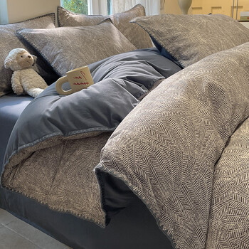 Fantasy new autumn and winter thickened brushed four-piece set simple quilt cover sheet three-piece bedding set upgraded nanchu gray sheet style 1.5m bed fitted sheet style four-piece set suitable for 200x2