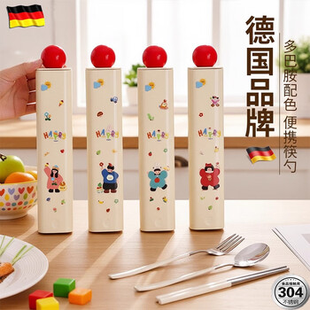 Ldvep german brand spoon and chopstick set for primary school students, portable stainless steel chopsticks and spoons, special cute chopstick collection for one person, bright girl color matching chopsticks and spoons two-piece set