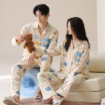Cat couple pure cotton pajamas spring and summer cartoon fresh outer wear high-end home clothes suit for men and women 2026 new style candy puppy 2xl female size, recommended weight 140-160 pounds