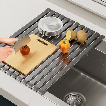 Gresa kitchen sink drain rack sink dish storage rack foldable dishwashing mat dish drain basket storage rack gun gray 12 rods 45cm-foldable widened drain rack