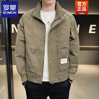 Romon stand-collar work jacket for men, spring and autumn new style, casual, versatile, high-end, handsome jacket, outerwear, silk matte brown m
