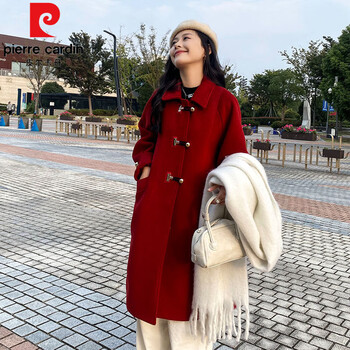 Pierre cardin red jacket women's mid-length 2025 winter new doll collar wedding small wool thick wool jacket red upgraded quality xs recommended below 105