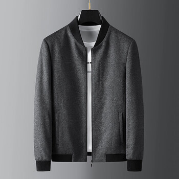Kbxng jinba autumn and winter new wool woolen jacket men's business casual mulberry silk baseball collar short jacket men's round collar gray m 170