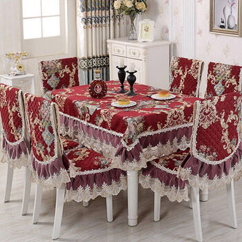 Fantasy fabric tablecloth chinese dining table and chair cover household chair cover red wedding chair cushion chair cover set national color tianxiang red 6 seat cushions 6 backrest 200 round tablecloth