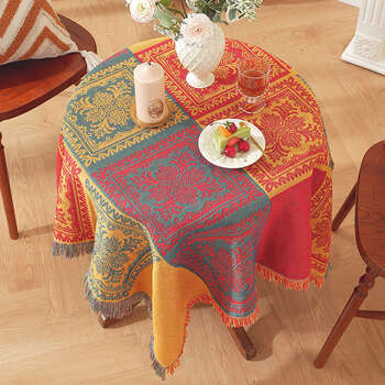 Yusen yifeng 120x120cm square tablecloth, rectangular tablecloth suitable for b&b camping egg roll table, exotic red and yellow, 90x90cm, 40cm/50cm diameter round table/square table