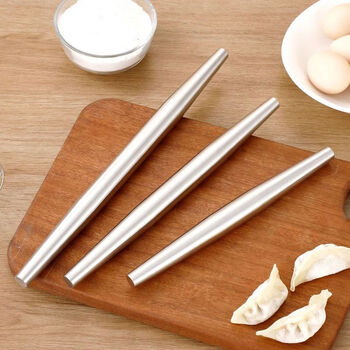 Zixian smooth non-stick stainless steel rolling pin with two pointed ends for household rolling dough 25cm