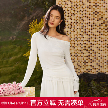 The sea life lyocell ohai lace spliced bottoming shirt women's 26 spring new slim long sleeve t-shirt 230013 cloud white s