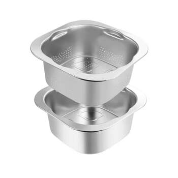 Yusenyi ten billion bear drainage basin household kitchen square rice washing basin leak solid combination set 28cm