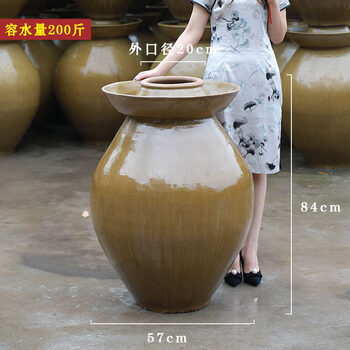 Jingxuan pickles household earthen jar small jar old-fashioned sauce jar pickles earthen jar kimchi sauerkraut ceramic jar pickled egg jar green glaze filled with 200 pounds of water (inner and outer lids)