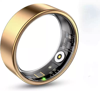 He jiangong 08 smart ring fitness tracker monitors activity steps and calories with sleep heart rate and blood oxygen monitoring bright gold 8#