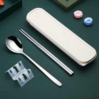 Tuojin imported quality portable chopsticks and spoons set from germany for one person and children's tableware three-piece set stainless steel fork single 3-piece set natural color