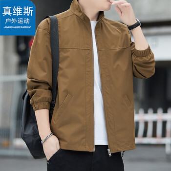Jeanswest outdoor sports jacket men's spring and autumn casual trend all-match windproof outdoor sports solid color lapel coffee m