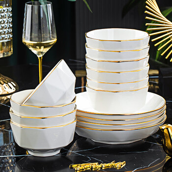 Tuojin jingdezhen quality bowl household high-looking underglaze color rice bowl light luxury bowl and dish set noodle bowl plate ceramic underglaze color diamond 4.5-inch rice bowl 10 pieces