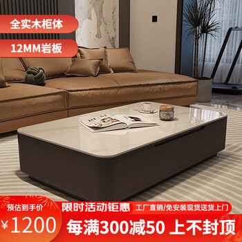 Yuji solid wood nordic black slate rectangular coffee table living room home simple modern light luxury high-end size apartment 120 glossy fish belly white (4 drawers on both sides)