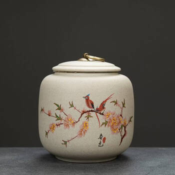 Fantasy stoneware tea jar, ceramic sealed jar, moisture-proof, large half-pound gift box, empty box, pu'er tea jar storage, full of spring scenery in the garden