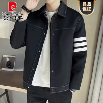 Pierre cardin jacket men's 2025 spring and autumn new lapel casual trendy jacket men's high-end handsome top men's clothing black l recommended height 165-175cm