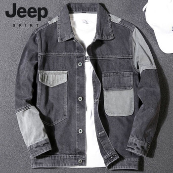 Jeep spirit autumn and winter denim jacket men's korean style trendy work jacket loose large size men's simple versatile top j11 gray s recommended 80-90 catties