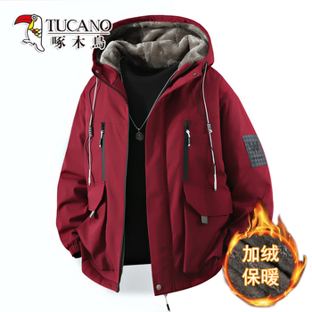 Woodpecker (tucano) velvet thickened jacket for men autumn and winter 2025 new style jackets for teenagers boys cotton ldj-d209 red velvet 3xl 145 to 160 pounds